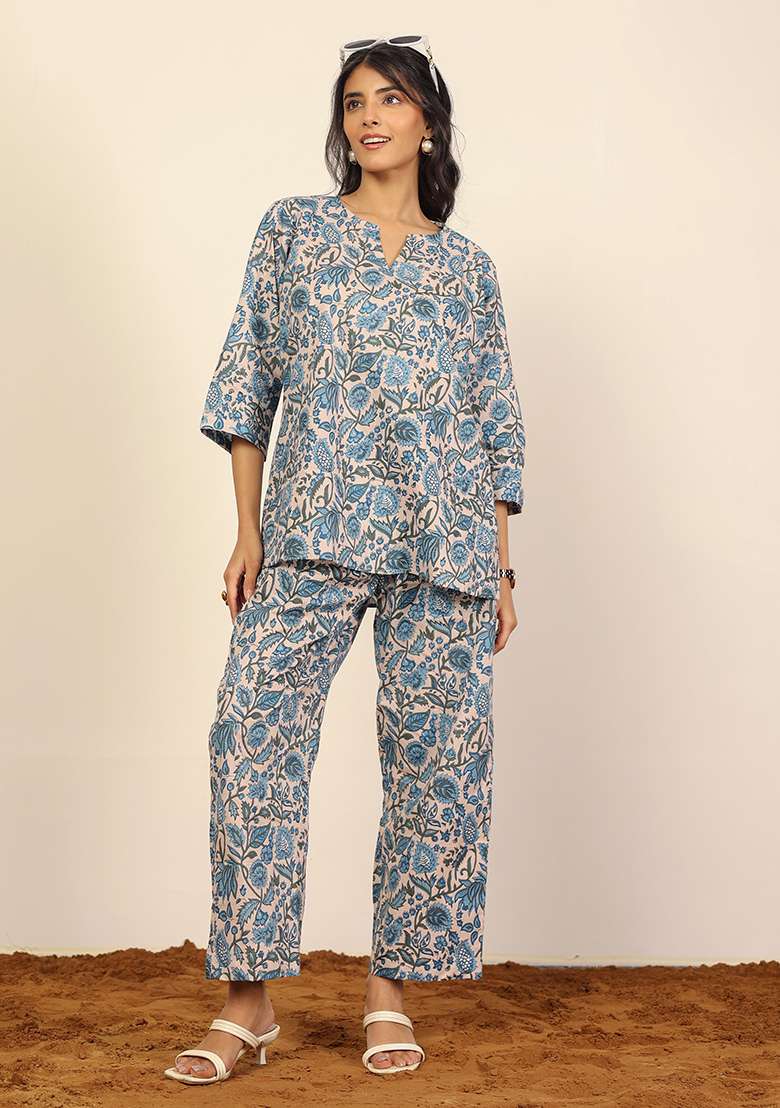 Multi Printed  Cotton Co Ord Set - Indya