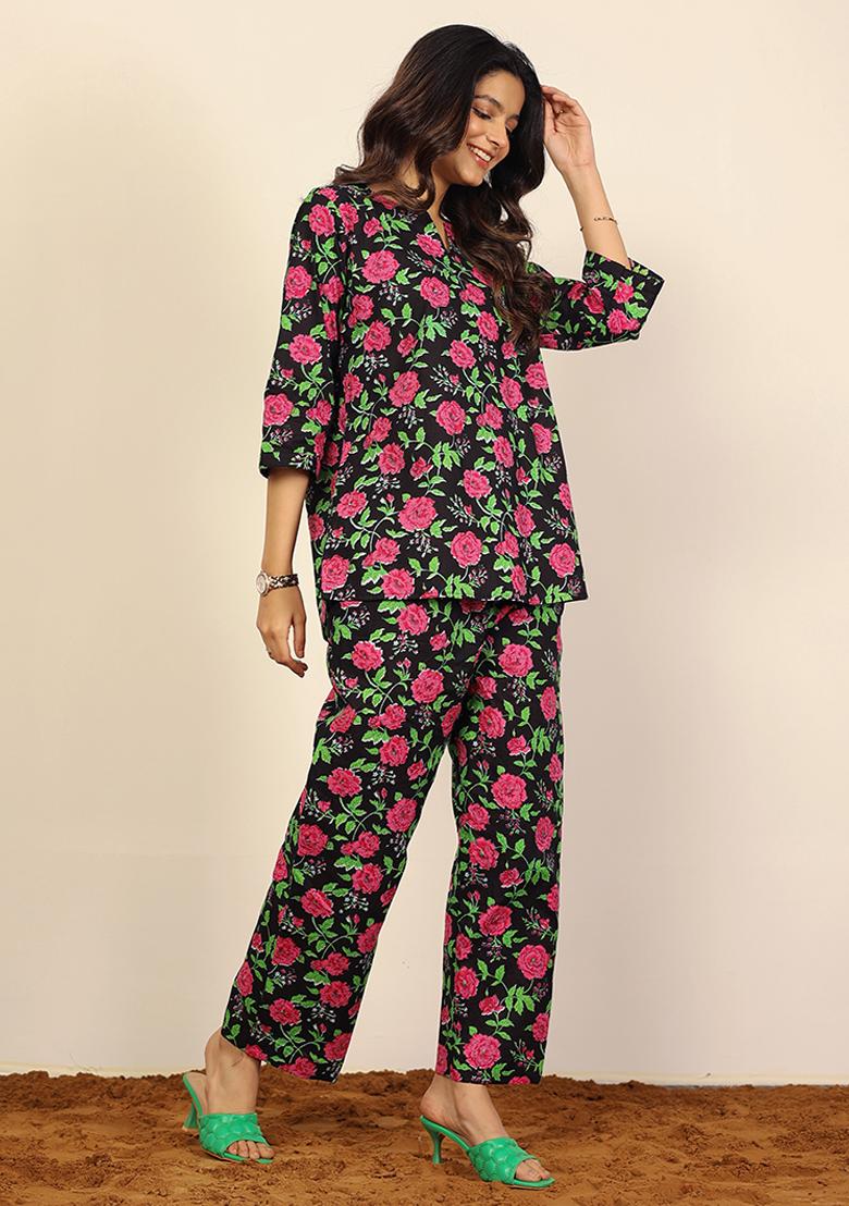 Black And Multi Printed  Cotton Co Ord Set