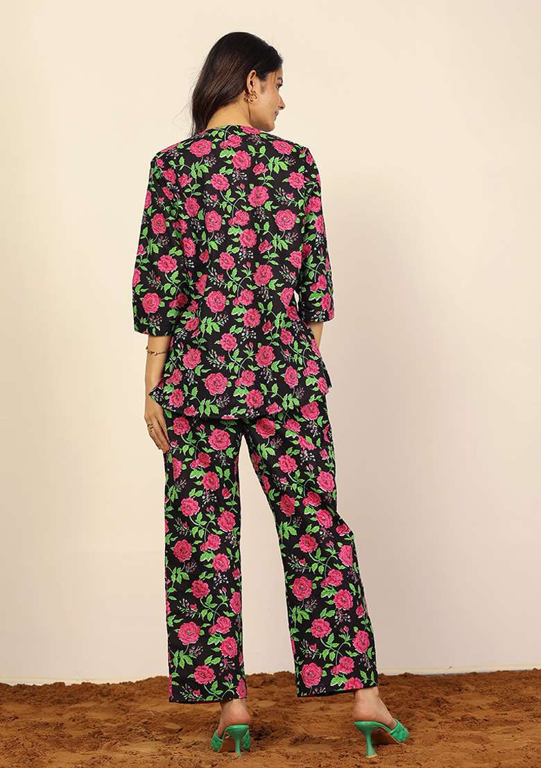 Black And Multi Printed  Cotton Co Ord Set - Indya