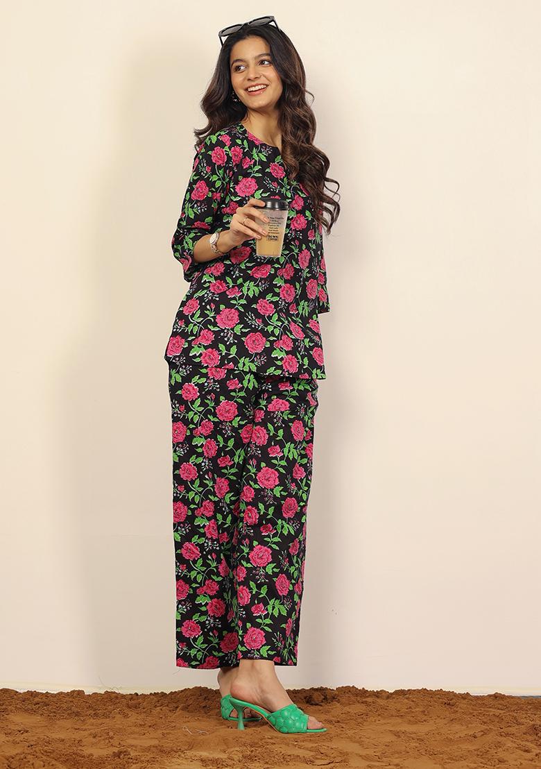 Black And Multi Printed  Cotton Co Ord Set