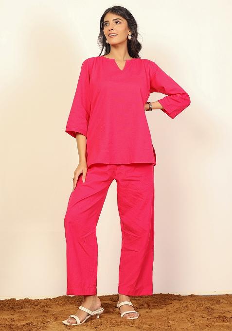 Pink Printed  Cotton Co Ord Set