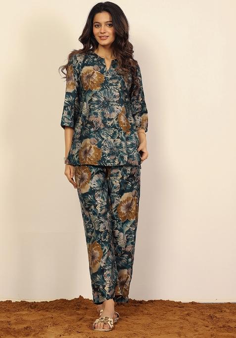 Green And Multi Printed  Cotton Co Ord Set