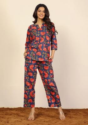 Blue And Multi Printed  Cotton Co Ord Set