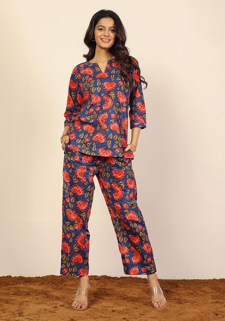 Blue And Multi Printed  Cotton Co Ord Set