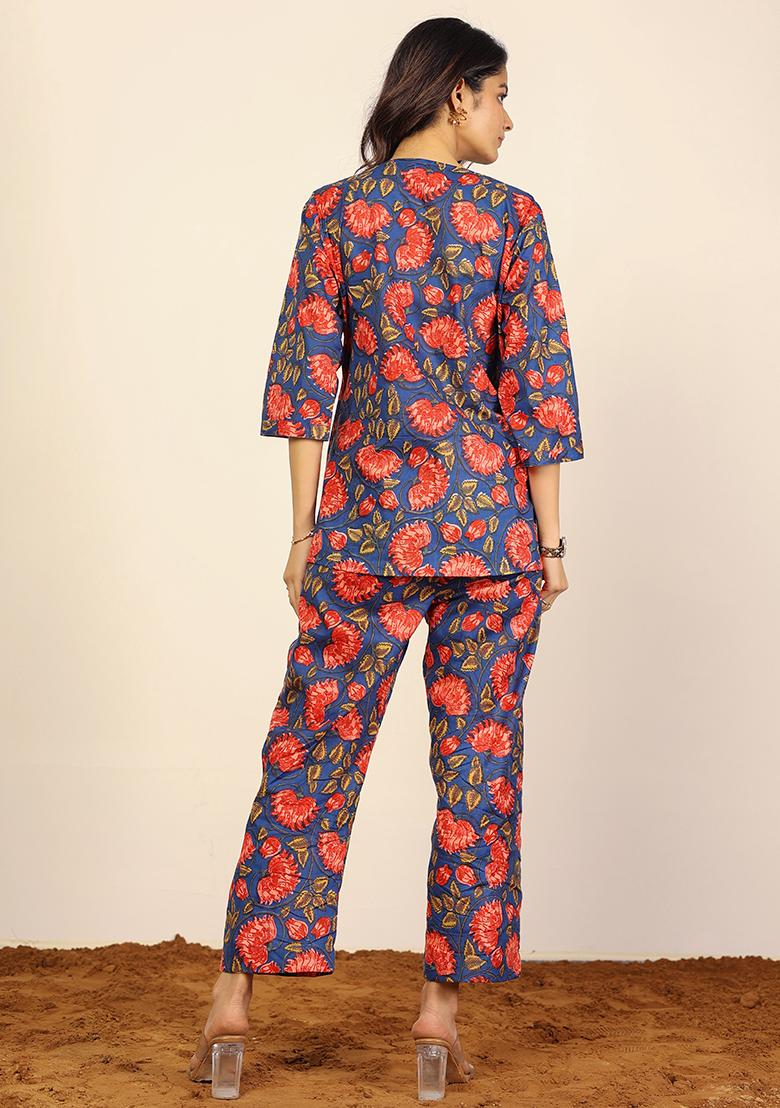 Blue And Multi Printed  Cotton Co Ord Set