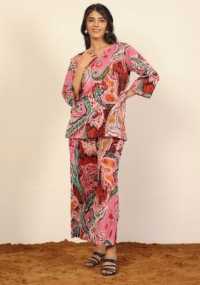 Pink And Multi Printed  Cotton Co Ord Set