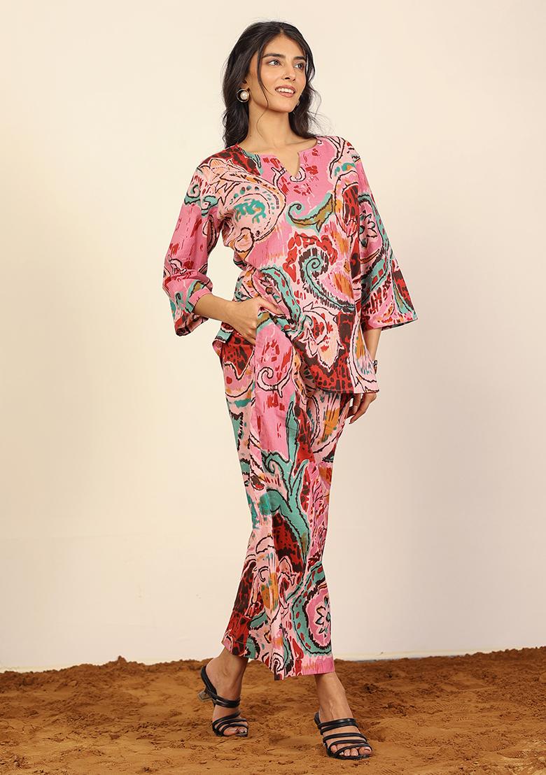Pink And Multi Printed  Cotton Co Ord Set