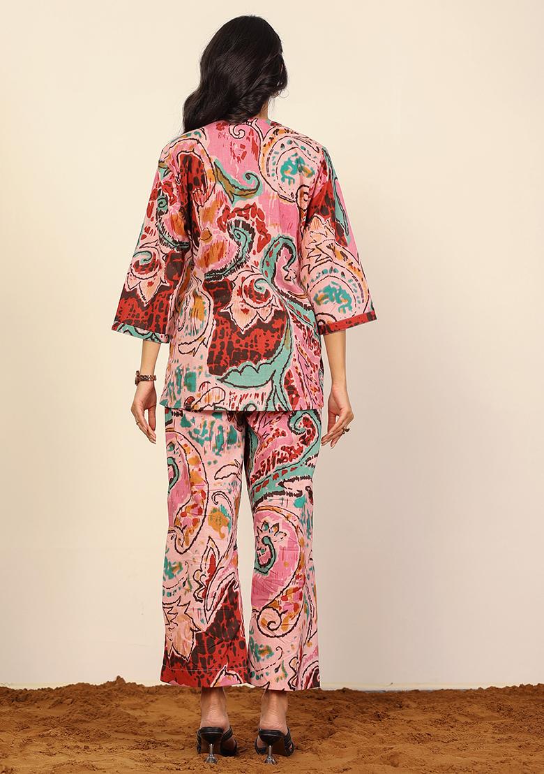 Pink And Multi Printed  Cotton Co Ord Set