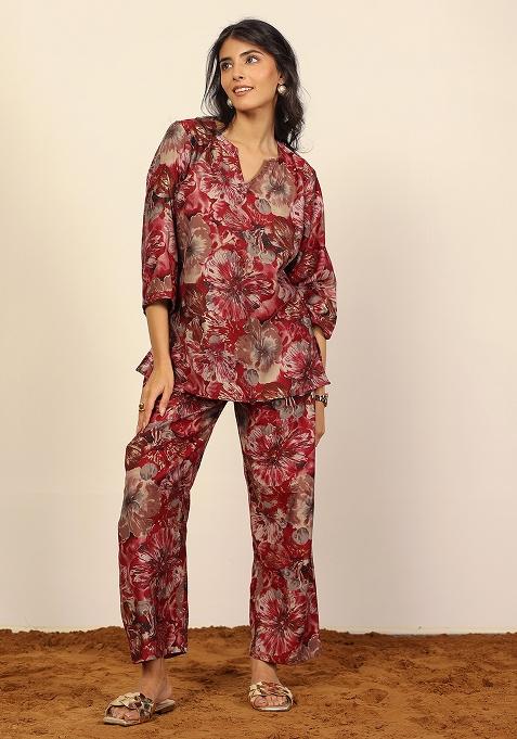 Pink And Multi Printed  Cotton Co Ord Set