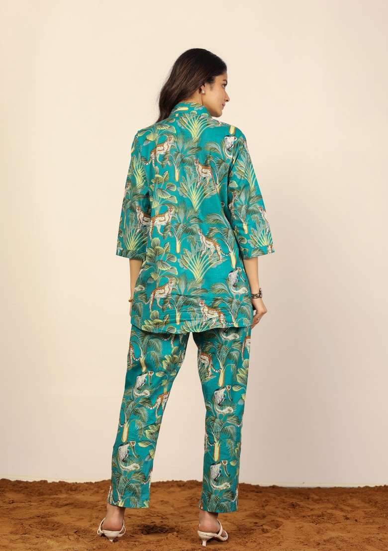 Green And Multi Printed  Cotton Co Ord Set - Indya