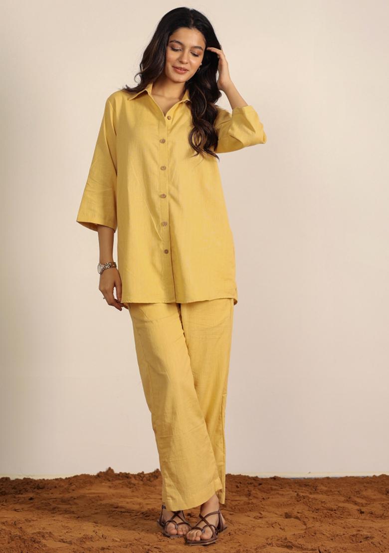 Beige Printed  Cotton Co Ord Set