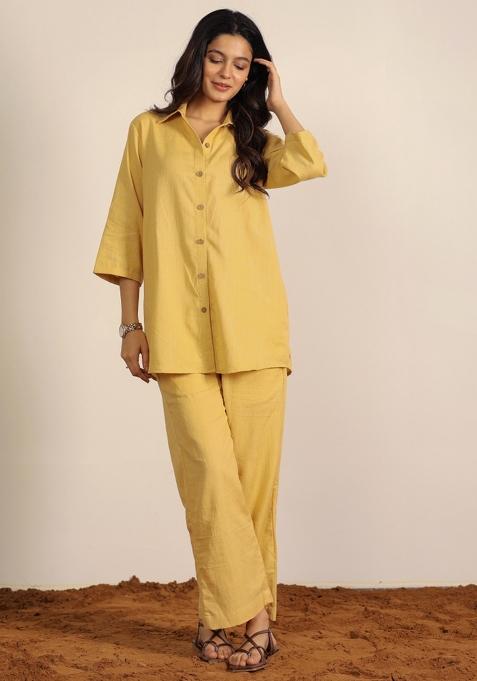 Beige Printed  Cotton Co Ord Set