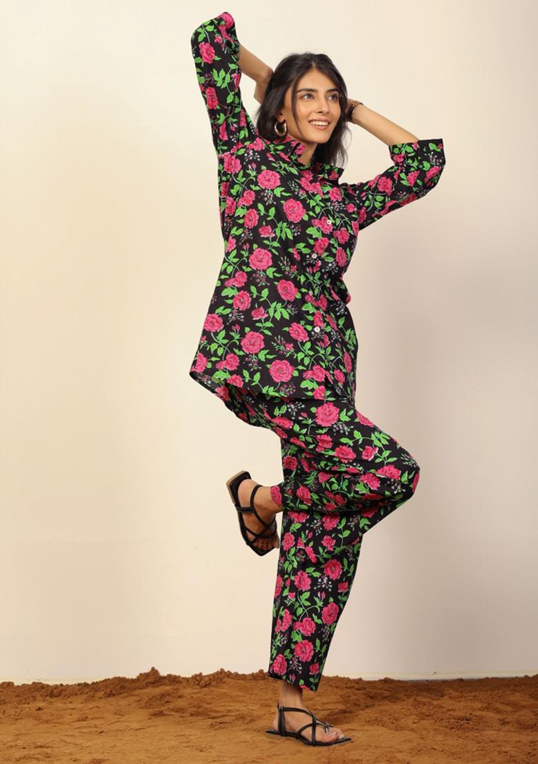 Black And Multi Printed  Cotton Co Ord Set