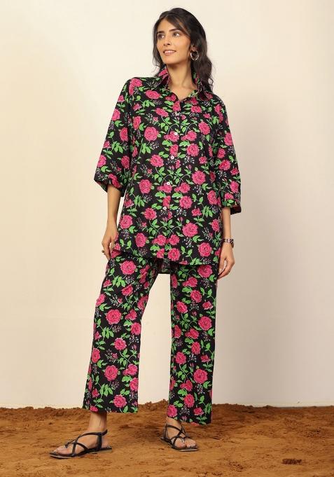 Black And Multi Printed  Cotton Co Ord Set