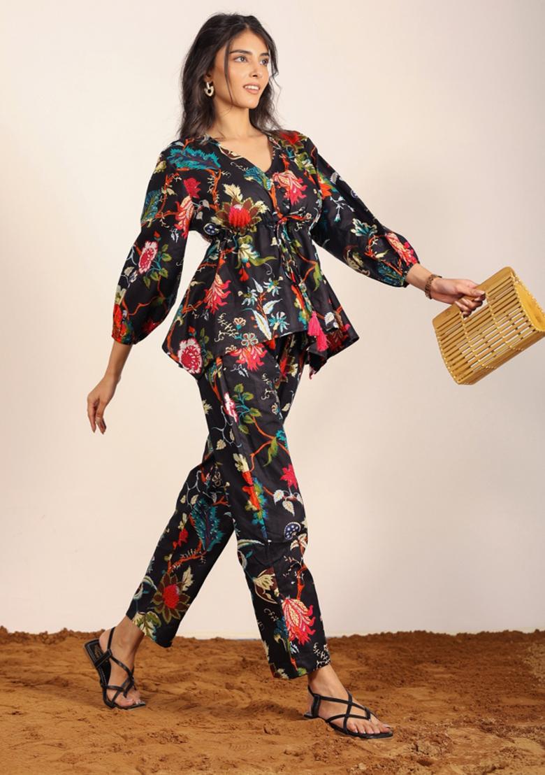 Black And Multi Printed  Cotton Co Ord Set