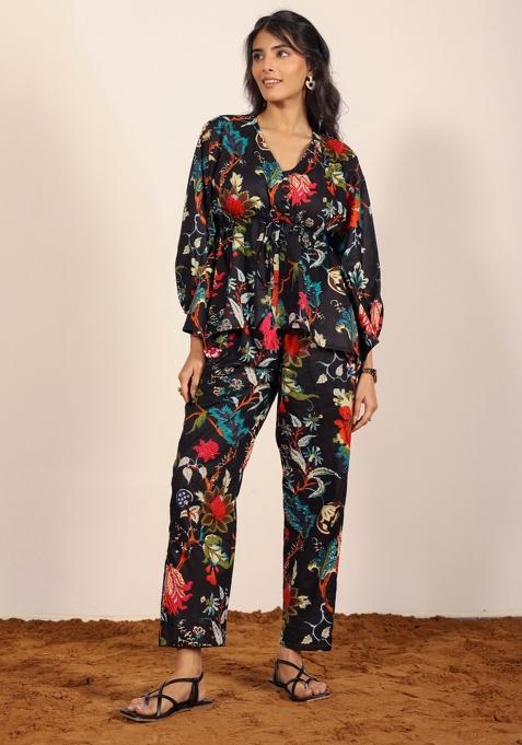 Black And Multi Printed  Cotton Co Ord Set