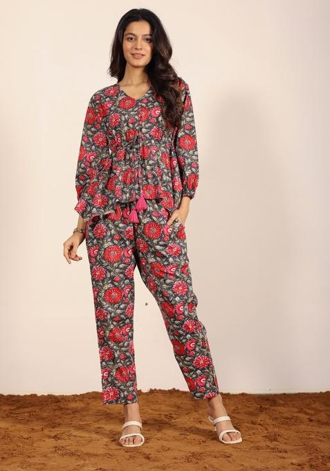 Pink And Multi Printed  Cotton Co Ord Set