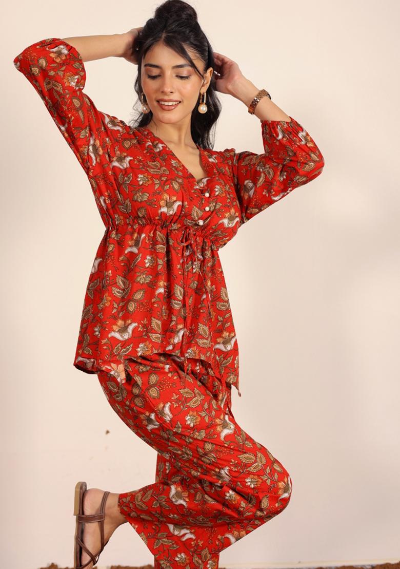 Multi Color Printed  Cotton Co Ord Set