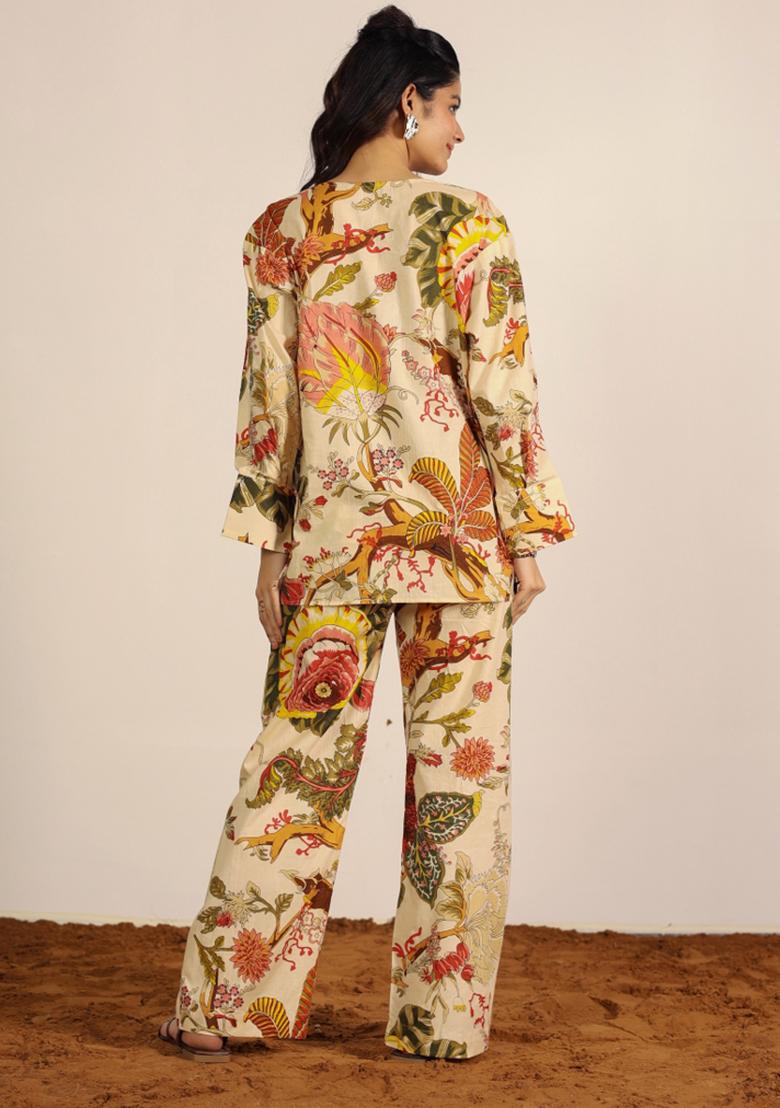 Beige And Multi Printed  Cotton Co Ord Set