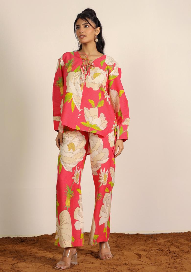 Pink And Multi Printed  Cotton Co Ord Set