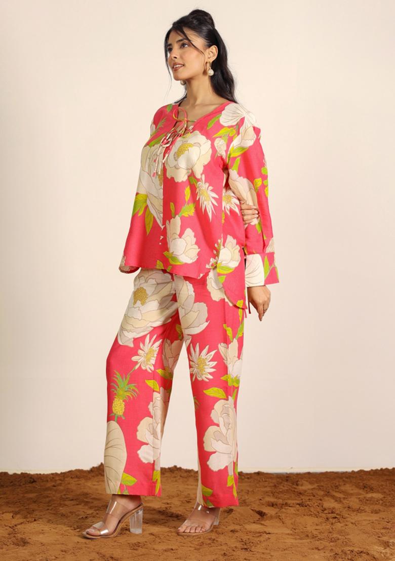 Pink And Multi Printed  Cotton Co Ord Set