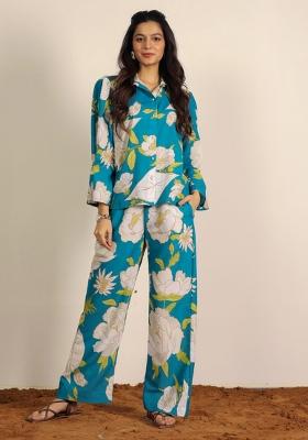 Sky Blue And Multi Printed  Cotton Co Ord Set