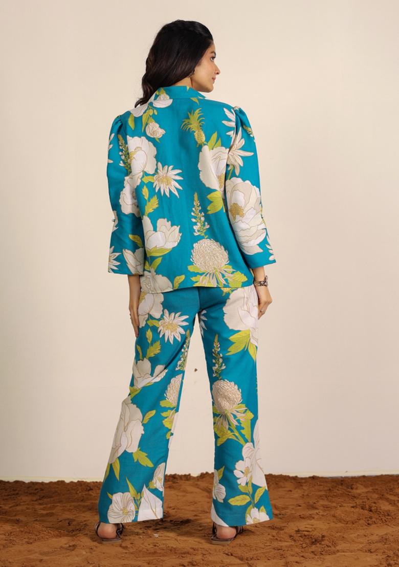 Sky Blue And Multi Printed  Cotton Co Ord Set