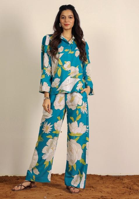 Sky Blue And Multi Printed  Cotton Co Ord Set