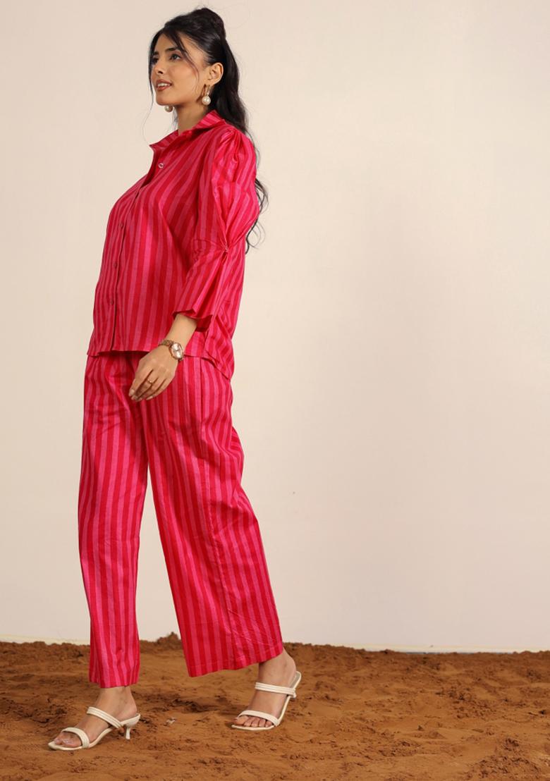 Pink And Red Printed  Cotton Co Ord Set