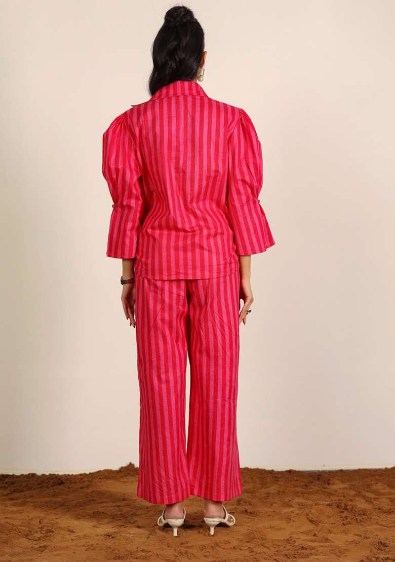 Pink And Red Printed  Cotton Co Ord Set - Indya