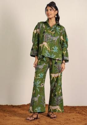 Green And Multi Printed  Cotton Co Ord Set