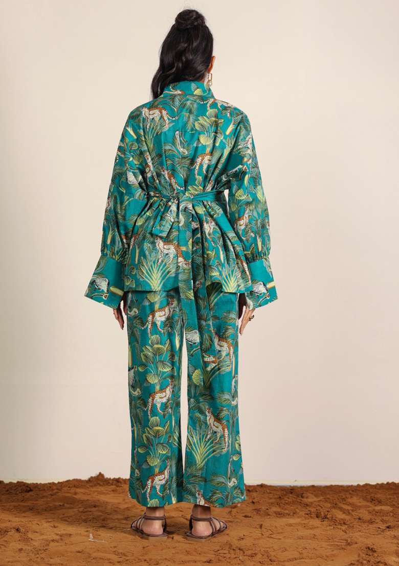 Green And Multi Printed  Cotton Co Ord Set - Indya