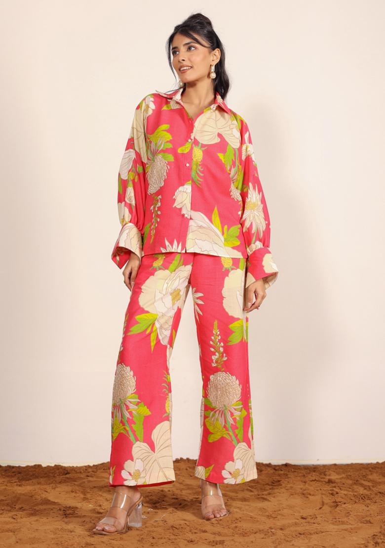 Pink And Multi Printed  Cotton Co Ord Set