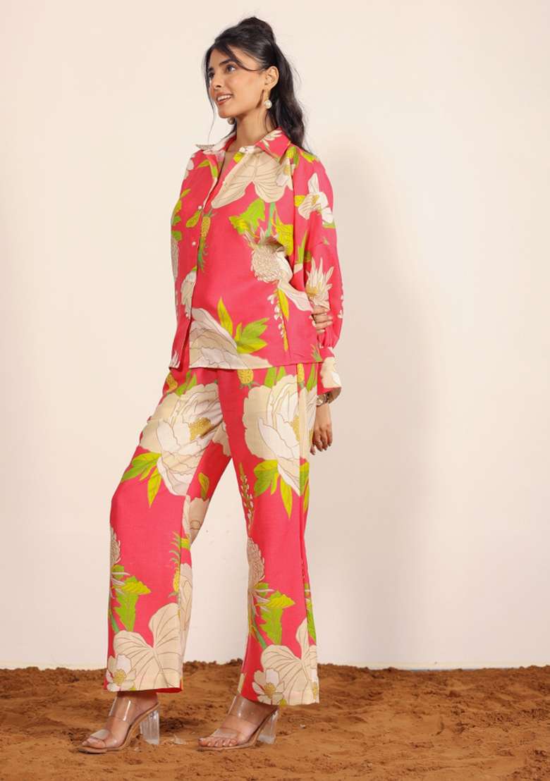 Pink And Multi Printed  Cotton Co Ord Set - Indya