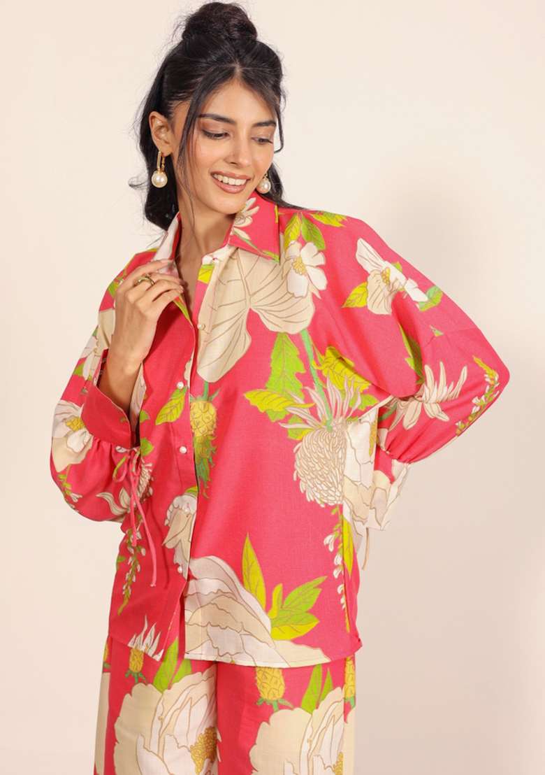 Pink And Multi Printed  Cotton Co Ord Set - Indya