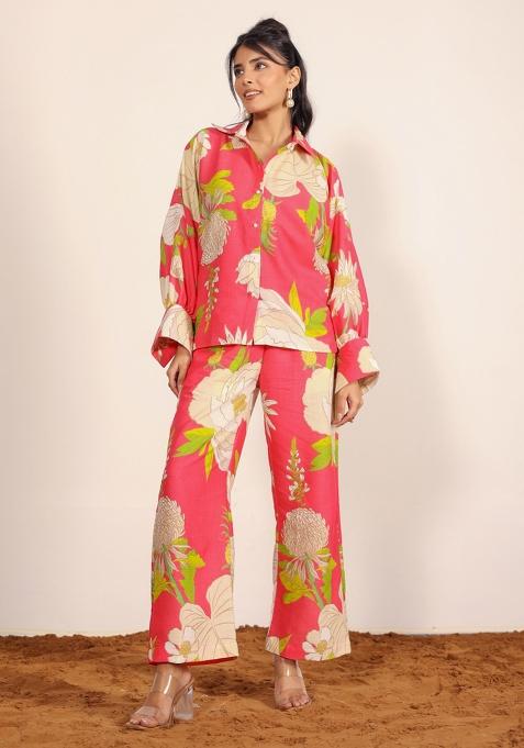 Pink And Multi Printed  Cotton Co Ord Set