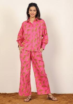 Pink And Multi Printed  Cotton Co Ord Set