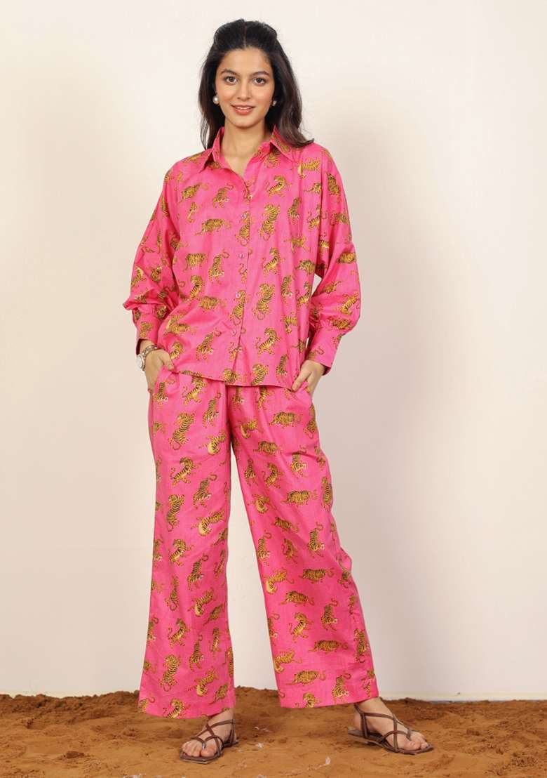 Pink And Multi Printed  Cotton Co Ord Set - Indya