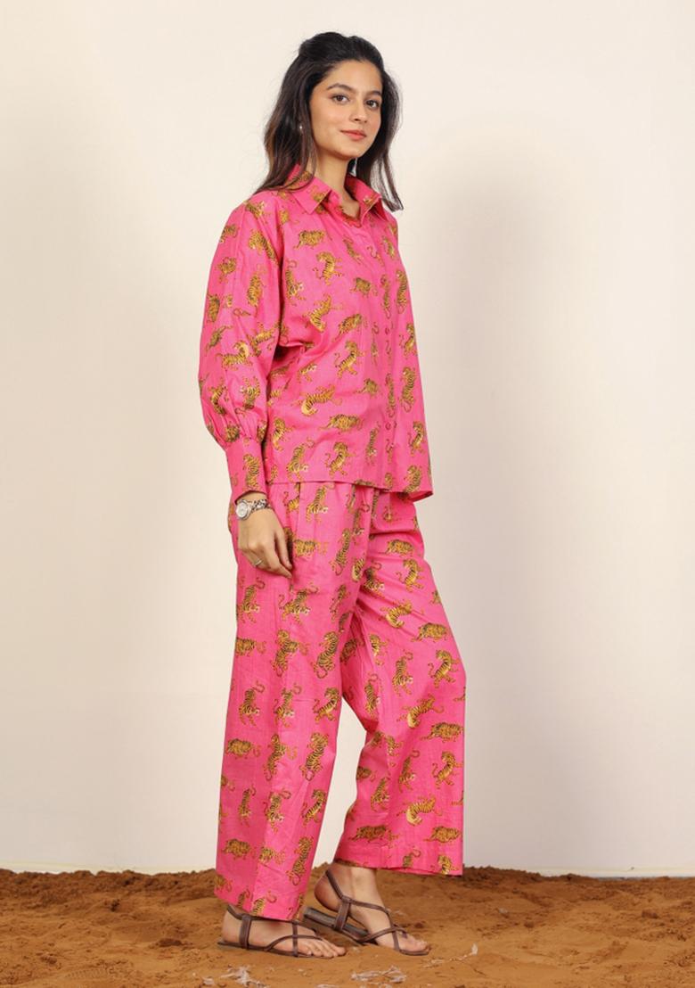 Pink And Multi Printed  Cotton Co Ord Set