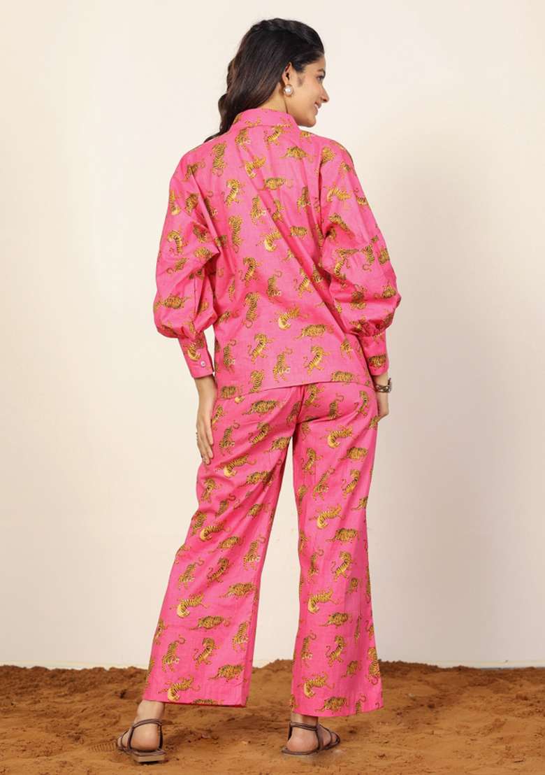 Pink And Multi Printed  Cotton Co Ord Set - Indya