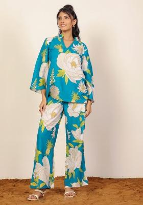 Sky Blue And Multi Printed  Cotton Co Ord Set