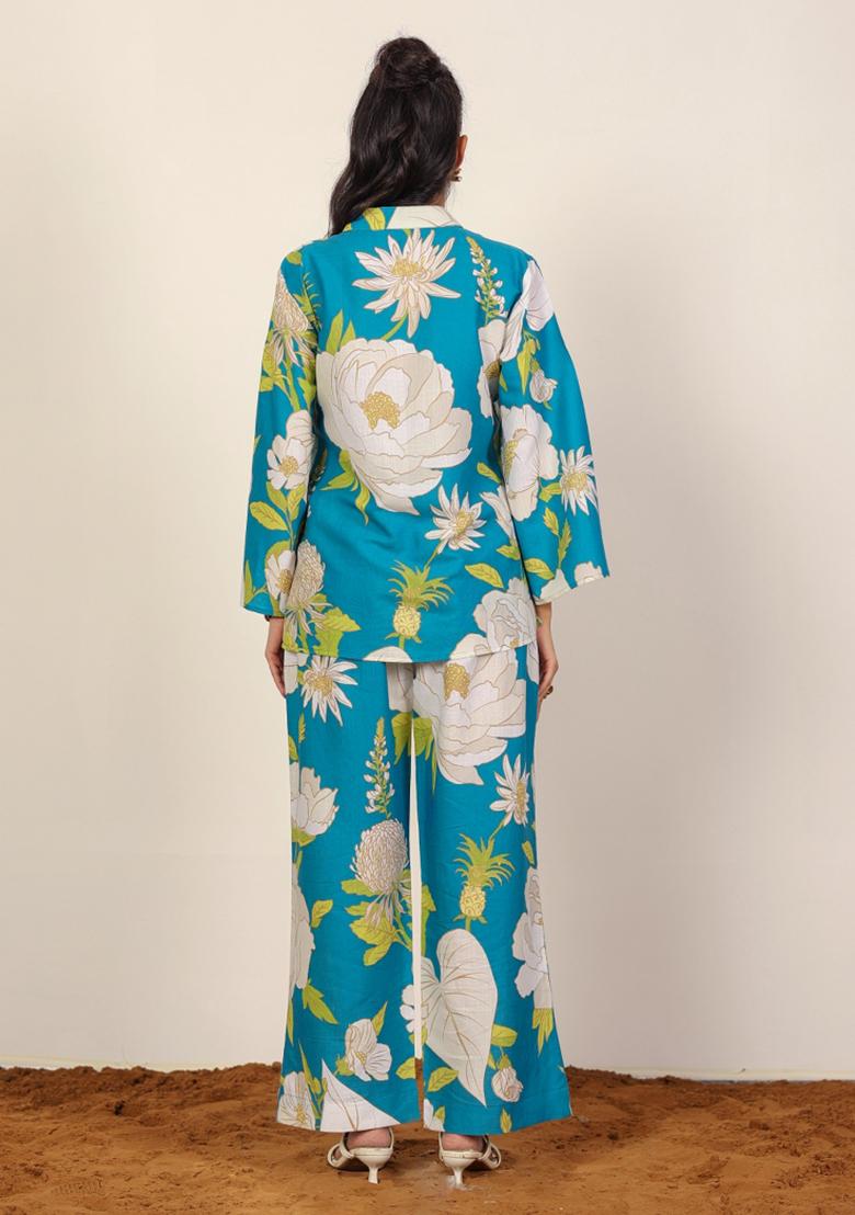 Sky Blue And Multi Printed  Cotton Co Ord Set