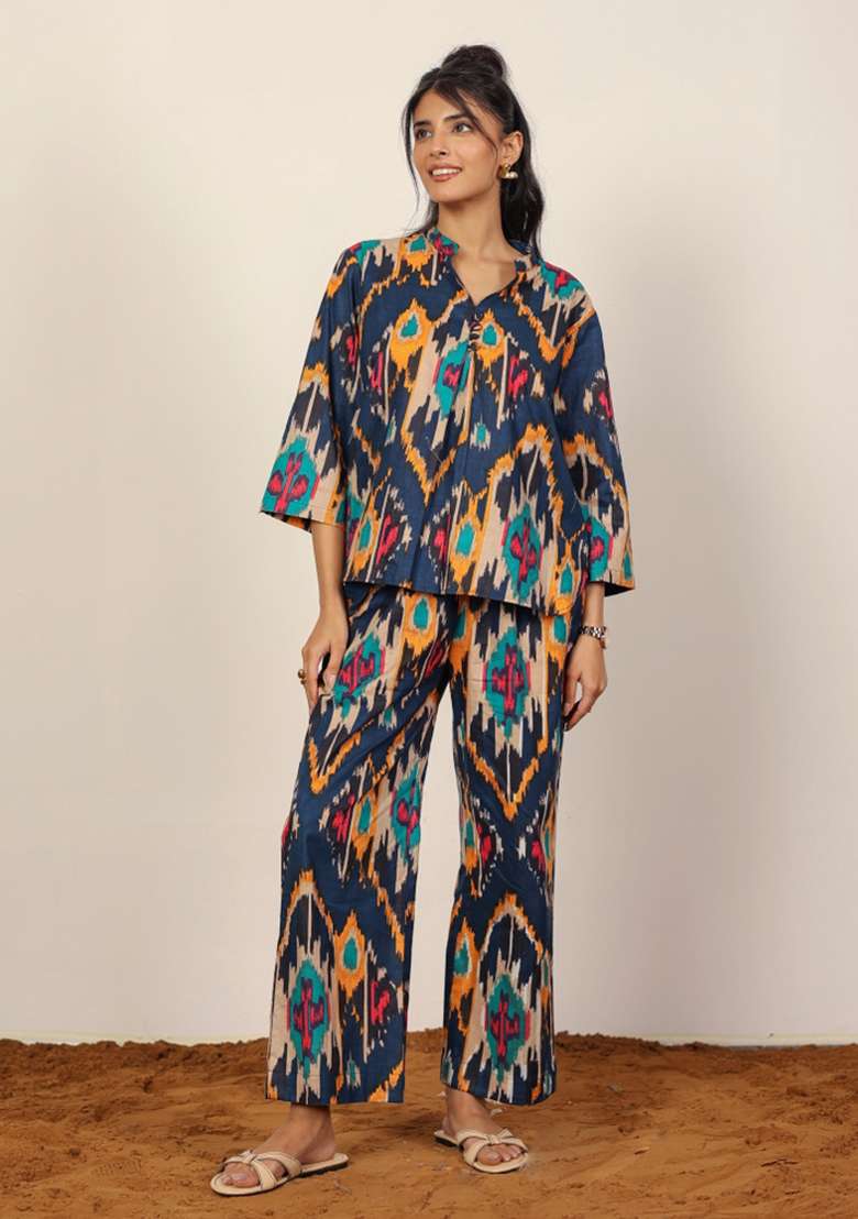 Multi Printed  Cotton Co Ord Set - Indya