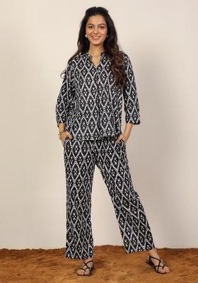 Black And White Printed  Cotton Co Ord Set