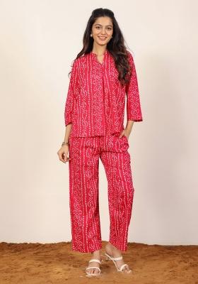 Red Printed  Cotton Co Ord Set
