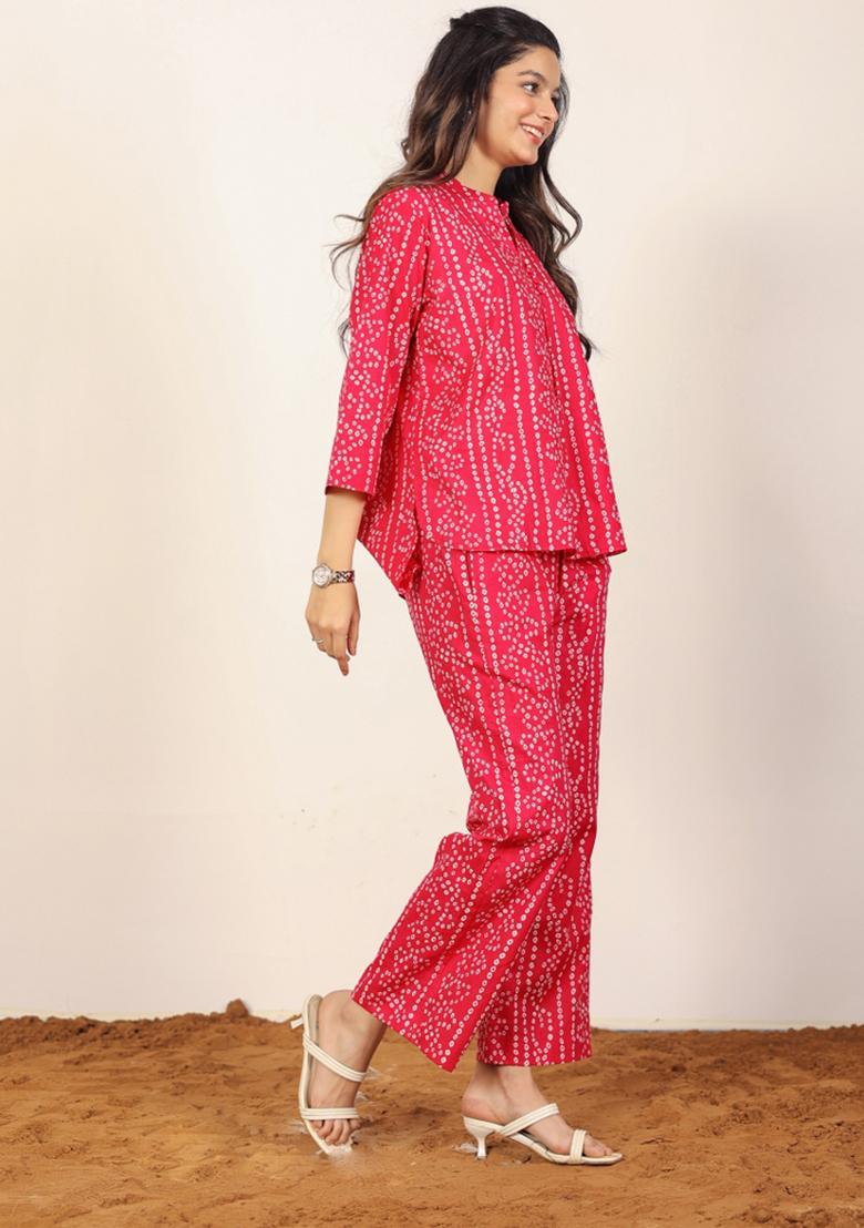 Red Printed  Cotton Co Ord Set