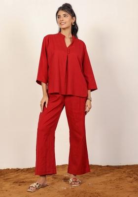 Red Printed  Cotton Co Ord Set