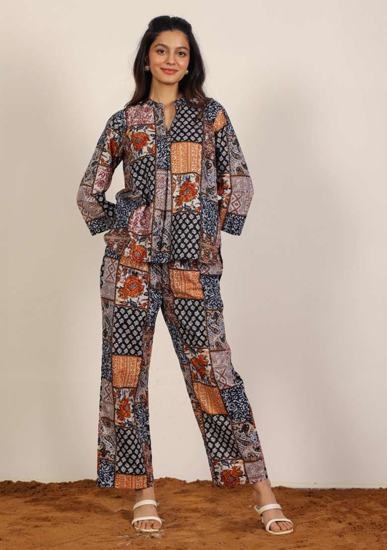 Black And Multi Printed  Cotton Co Ord Set - Indya