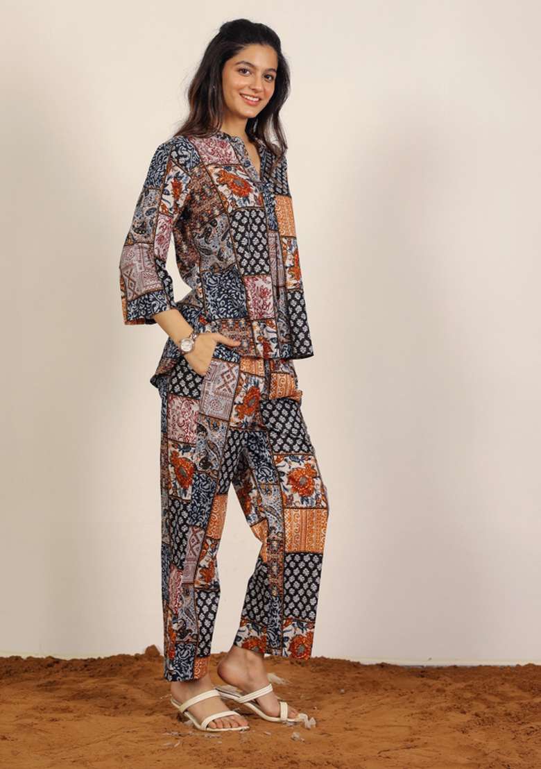 Black And Multi Printed  Cotton Co Ord Set - Indya