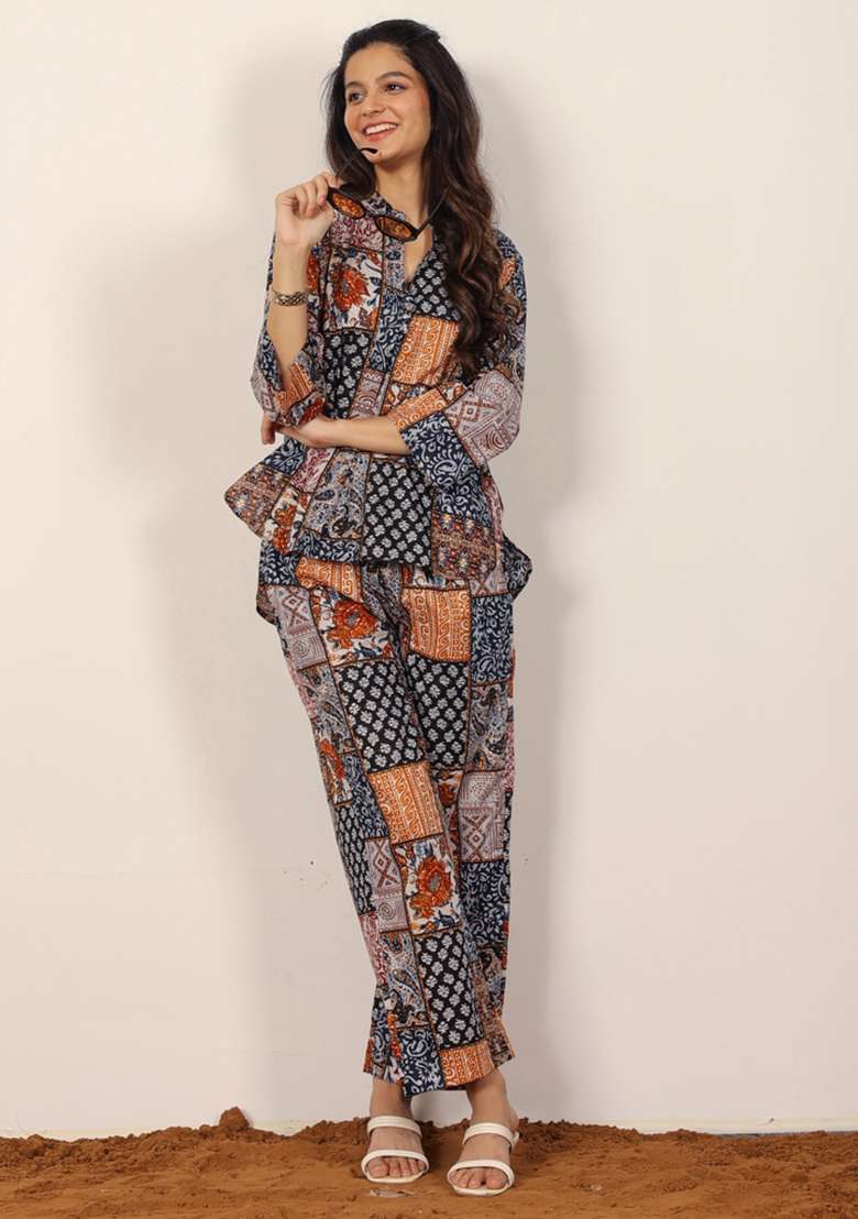 Black And Multi Printed  Cotton Co Ord Set - Indya